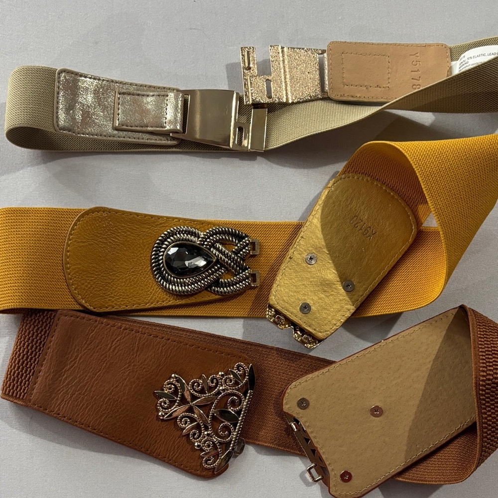 Stylish Women's Waist Belt Trio - Gold, Yellow, Brown - Picture 2 of 3